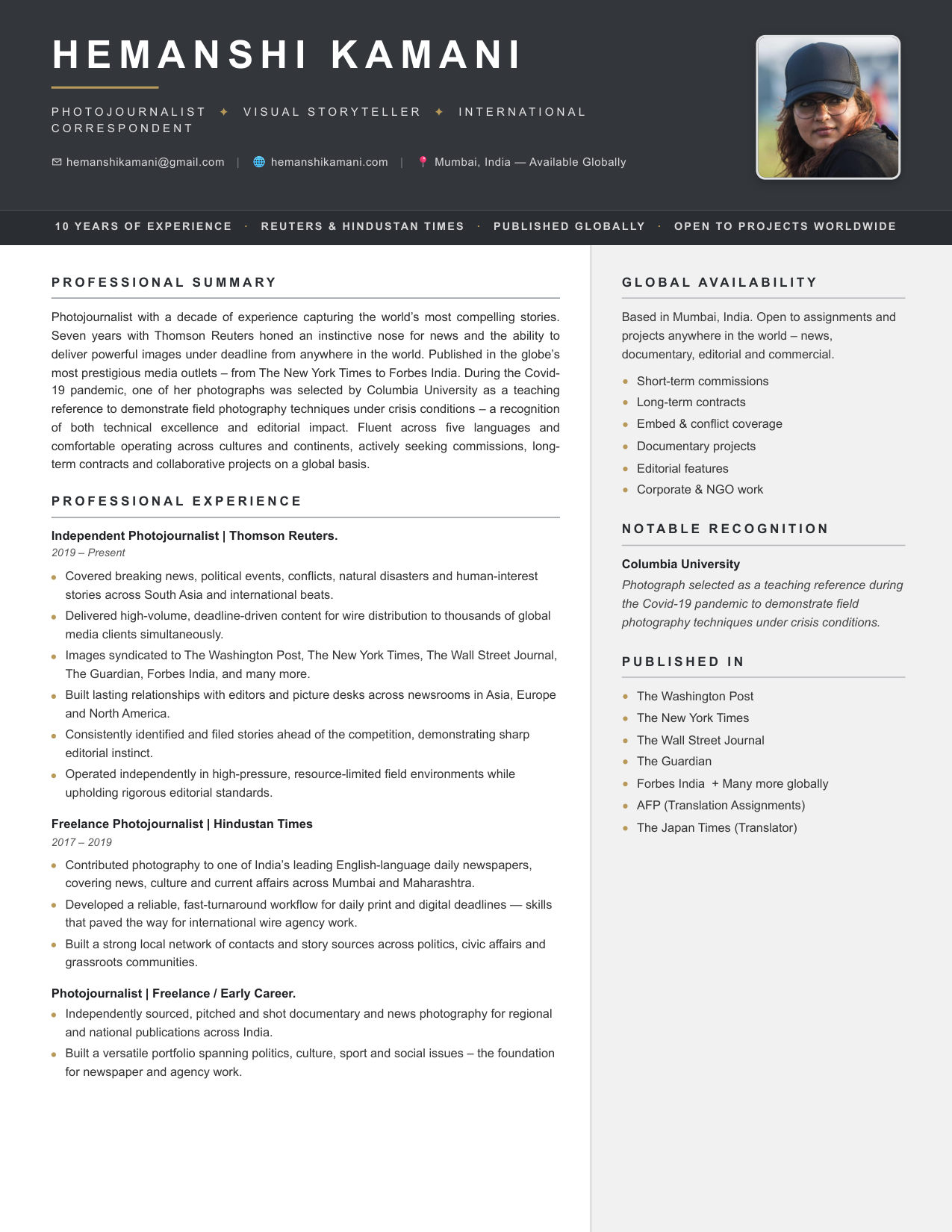 Hemanshi Kamani — Curriculum Vitae, page 1 of 2